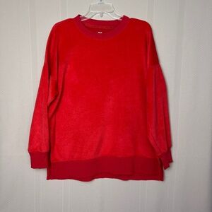 Aerie Sweatshirt Oversize Crewneck Terry Side Slits Red Size M